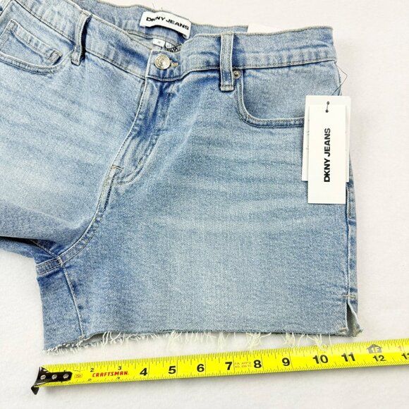 DKNY Jeans Women's Stretch Mid Rise Raw Hem Blue Denim Shorts Size 30 NWT - Picture 12 of 12